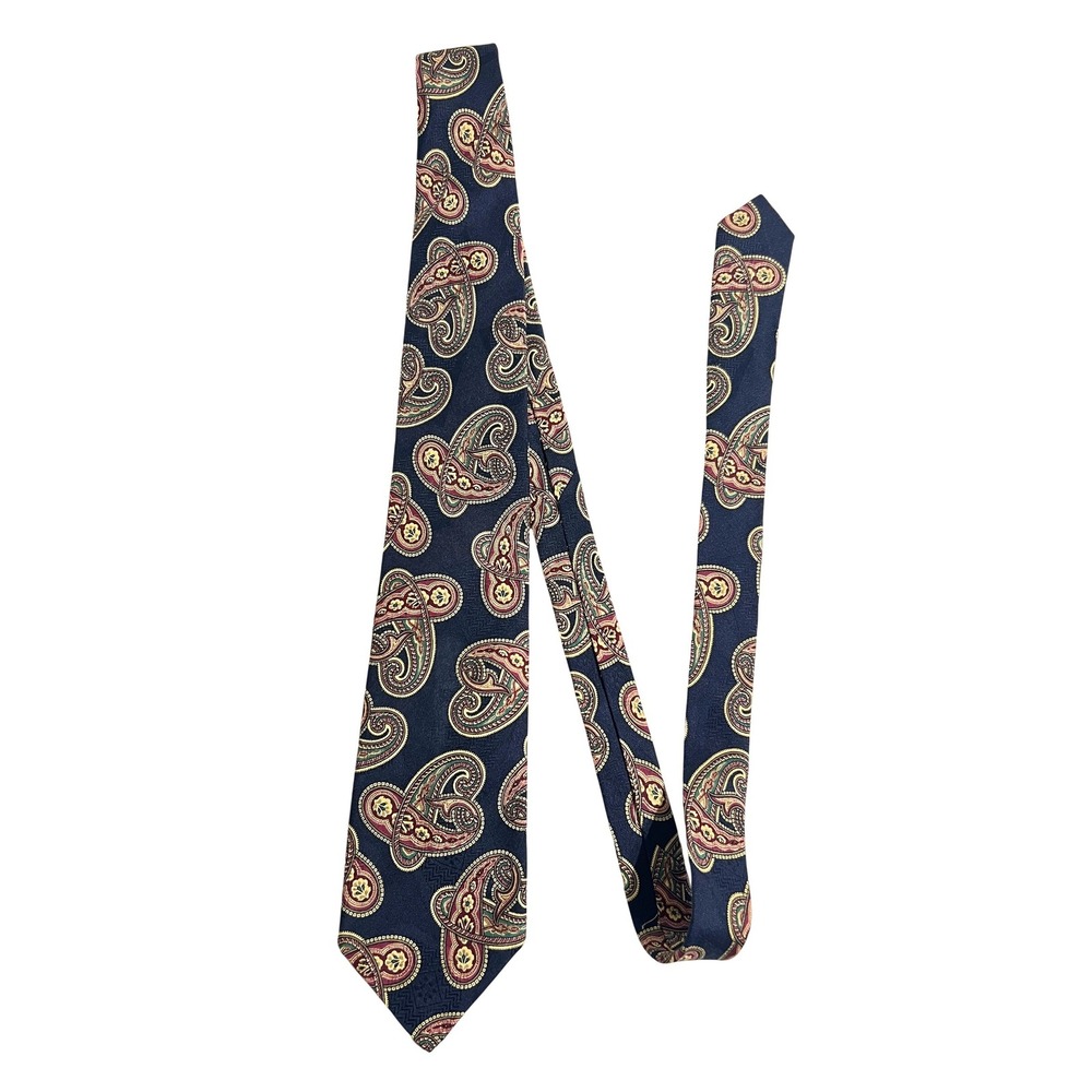 Men's XMI for‎ Nordstrom Dark Blue Paisley Silk Tie Hand Sewn Work / Wedding